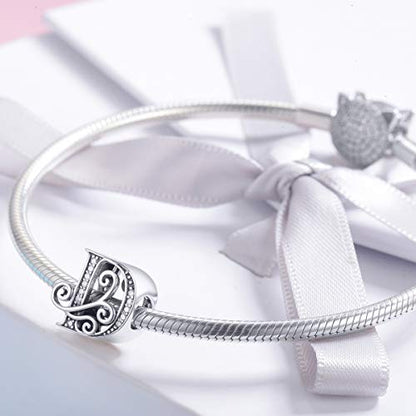 BISAER 925 Sterling Silver Initial Letter A-Z Charms for Bracelets Alphabet Beads Charm Jewelry Gifts - color: Letter D