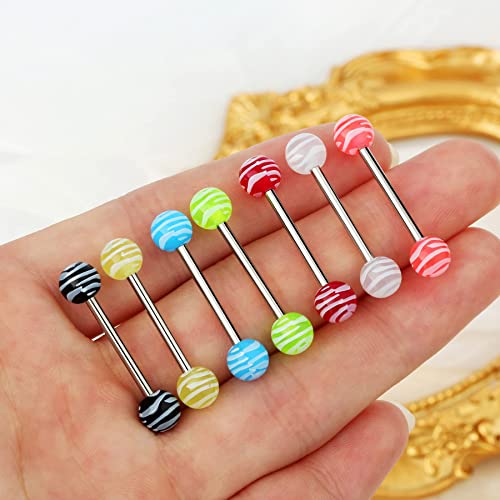 7PCS Tongue Piercing Jewelry 14G 316L Stainless Steel Tongue Rings Glow in The Dark Tongue Barbell Candy Color Tongue Bar