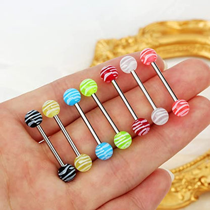 7PCS Tongue Piercing Jewelry 14G 316L Stainless Steel Tongue Rings Glow in The Dark Tongue Barbell Candy Color Tongue Bar