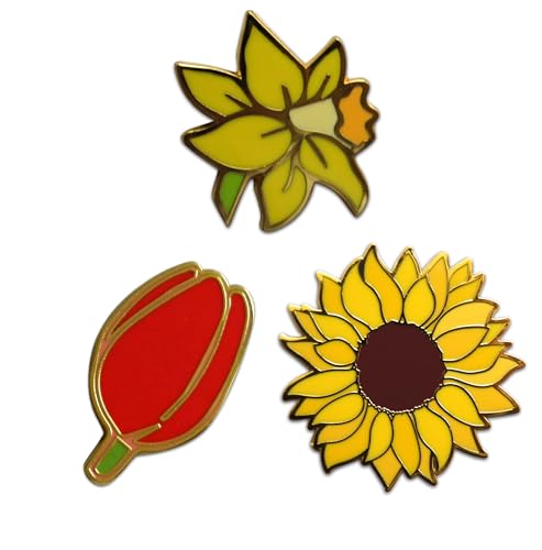 Novel Merk Flower Blossom Floret - Sunflower, Daffodil, & Other Lapel Pin, Hat Pin & Tie Tack Set - with Clutch Back - style: 3-Mixed Flowers