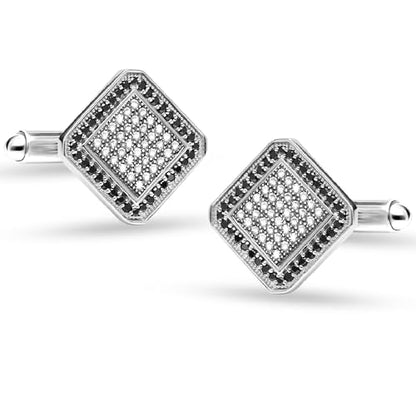 LeCalla 925 Sterling Silver Cufflinks for Men | Cubic Zirconia Square Cuff Links Gifts for Men, Husband | Shirt Cufflinks for Groom - style: Black CZ Cufflinks