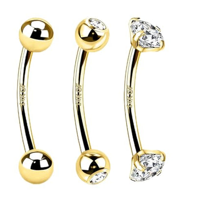 3 Pcs 14k Gold Filled Eyebrow Rings, 16G Rook Piercing Jewelry, Surgical Steel Vertical Lip Labret Belly Tongue Ring Daith Earring Curved Barbells 6mm/8mm/10mm - color: gold 8mm