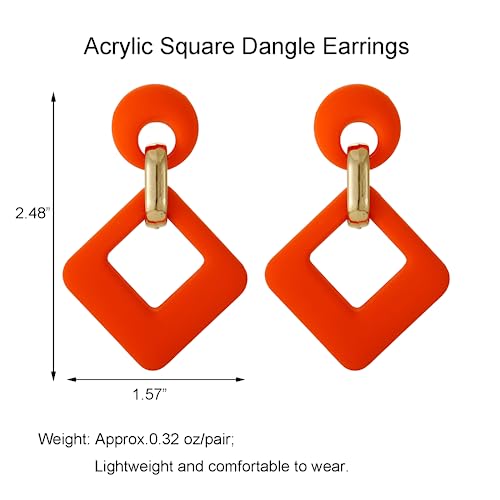 RUOFFETA Acrylic Rectangle Earrings, Fashion Acrylic Square/Oval/Hoop Statement Drop Earrings for Women - color: Orange