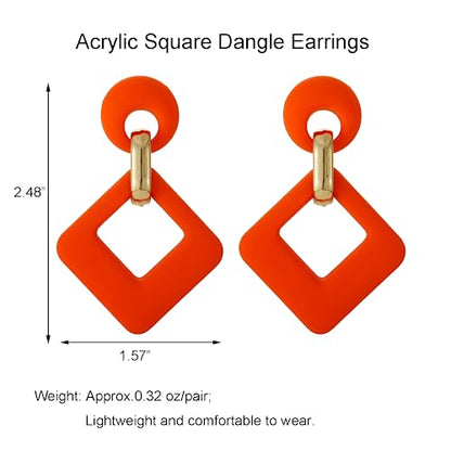 RUOFFETA Acrylic Rectangle Earrings, Fashion Acrylic Square/Oval/Hoop Statement Drop Earrings for Women - color: Orange