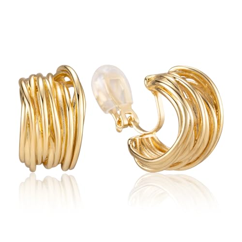 Chunky Clip On Earrings for Women Earrings Non-piercing Hoop Earrings - color: Gold