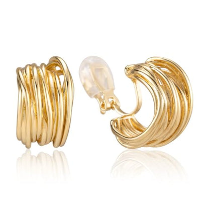 Chunky Clip On Earrings for Women Earrings Non-piercing Hoop Earrings - color: Gold