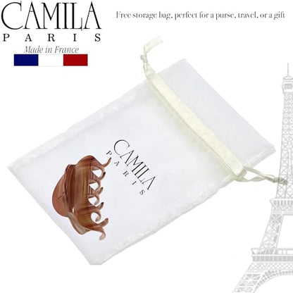 Camila Paris CP3216 French Hair Clips for Women, 3.5" Large Claw Clip Strong Hold All Day, Girl Large Claw Clips for Thick Hair, No Damage No Slip Flat Clip for Women. Made in France - color: Brown