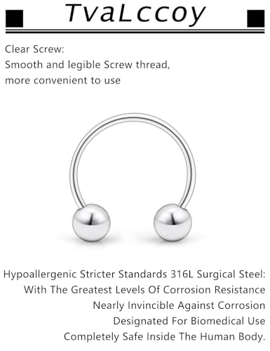 20/18/16/14G Horseshoe Septum Nose Lip Rings Smile Piercings 6/8/10/12/14/16mm Cartilage Helix Daith Earrings Surgical Steel Jewelry for Women Men - size: 20g*1/4in(6mm)