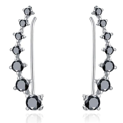 Black 7 Crystals Ear Cuffs Climber Earrings for Women Silver Plated Cartilage Crawler Cubic Zirconia CZ Hypoallergenic Piercing Earring Fashion Anniversary Birthday Jewelry Gifts
