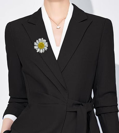 6 Pcs Daisy Flower Brooches, Sunflower Lapel Pins, Sun Flower Brooches, Floral Lapel Pins for Women Fashion Jewelry Accessories - color: White