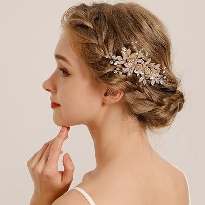 Bridal Hair Accessories, Bright KC-Gold Wedding Hair Comb for Brides, Handmade Rhinestone Hair Wedding Head Pieces for Women and Bridesmaids Flower Girls - color: Bright KC Gold