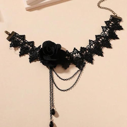 Gothic Black Choker Necklace for Women Layered Velvet Collar Jewelry for Halloween - color: A2