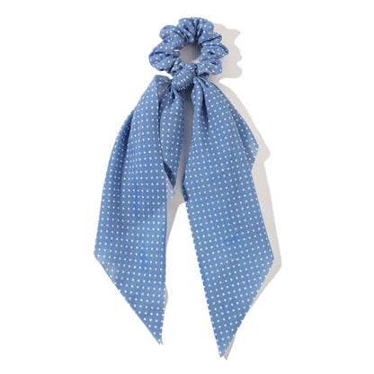 LFOUVRE Elastic Hair Scrunchies and Ribbons - Knotted Bow Hair Ties, Scarf Scrunchies Ponytail Holders for Women and Girls 3pcs - color: White Light Blue Royal Blue