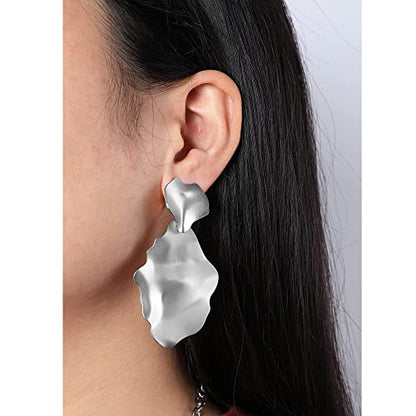 Women's Statement Clip-On Earrings Hypoallergenic Lightweight Clip Earrings - color: silver leaf