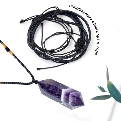 Runyangshi Dream Amethyst Healing Crystal Pendants, Double Pointed Natural Crystal Quartz Necklace 6 Faceted Chakra Crystal Wand Stone - color: Dream Amethyst