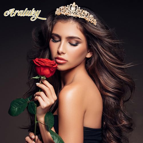 Crystal Tiara Crown Headband Princess Elegant Tiara with Combs for Women Young Ladies Bridal Wedding Prom Birthday Party, Gold - color: Gold