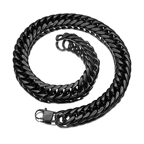Men Curb Chain Necklace Stainless Steel/sliver/black/gold Chunky Double Tight Cuban Link Hip Hop Neck Chains for Men,width:22MM 18inch-32inch 8 Length Options - color: black, size: 20
