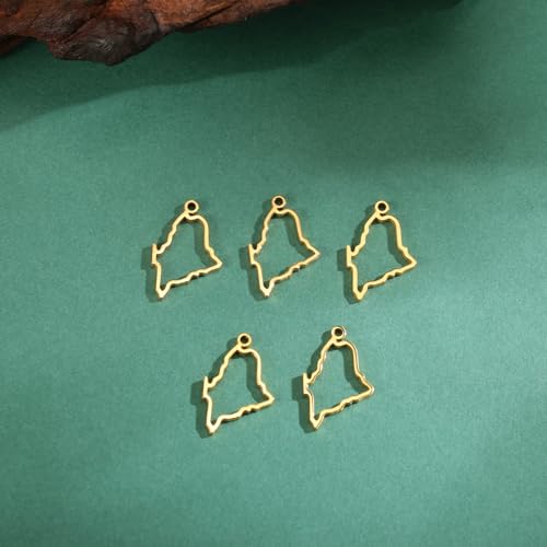 kkjoy 5Pcs Hollow Continents Maps of USA Pendant Charms for Jewelry Making and Crafting, Stainless Steel Mini Charm Craft Supplies Accessories for DIY Bracelet Necklace Earrings - color: Hollow Maine Map - Gold
