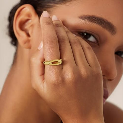 Cicy Bell Initial Rings for Women 18k Gold Plated Adjustable Rings | Open Signet Rings, Bold Letter, Personalized Engraved, For Party - color: Initial-Q