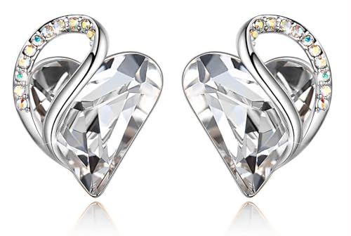 Infinity Love Heart Stud Earrings for Women, Birthstone and Healing Stone, Gifts for Mom, Wife, and Her, Silver Plated - color: 04a-April-Clear White Crystal