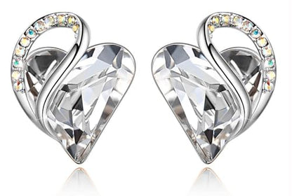 Infinity Love Heart Stud Earrings for Women, Birthstone and Healing Stone, Gifts for Mom, Wife, and Her, Silver Plated - color: 04a-April-Clear White Crystal