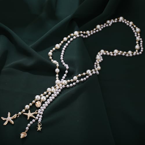 Simulated Pearl Strand Layered Necklace for Women, Multi Strand Long Necklace, Dainty Sweater Necklace for Party Costume Jewelry - style: Starfish