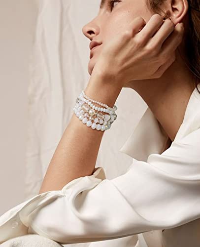 Noessla Beaded Boho Stretch Bracelet Colorful Stackable Crystal Beads Bracelets Trendy Costume Jewelry Mothers Day Gifts for Women - color: 21-White