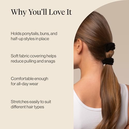 Kitsch Petal Hair Ties No Damage - Black, 10pcs | Strong, Stretchy & Snag-Free Hair Bands – Soft Fabric Ponytail Holders, Stylish Elastics for Everyday Hairstyles - color: Black Petal (Pack of 10)
