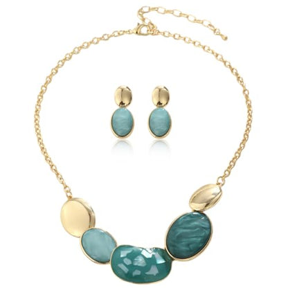 Vintage Statement Jewelry Set - Chunky Flower Floral Plant Geometric Resin Bib Necklace Earring Set Bohemian Boho Crystal Rhinestone Fashion Jewelry for Women Bridal Party Prom Unique Gift - style: MLJS2608-Aquamarine