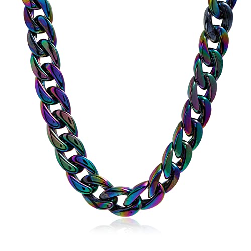 Fashion Multicolor Acrylic Figaro Chain Necklace Cuban Thick Chunky Resin Link Curb Chain Necklace for Women Girl Party Festival Jewelry - color: E black colorful