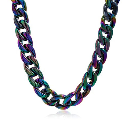 Fashion Multicolor Acrylic Figaro Chain Necklace Cuban Thick Chunky Resin Link Curb Chain Necklace for Women Girl Party Festival Jewelry - color: E black colorful