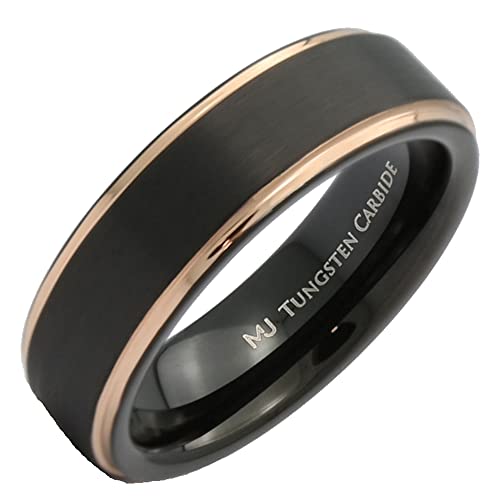 Tungsten Carbide Wedding Bands That Feature Different Finishes and Edge Colors - color: Black/Gold-6mm