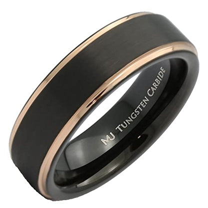 Tungsten Carbide Wedding Bands That Feature Different Finishes and Edge Colors - color: Black/Gold-6mm