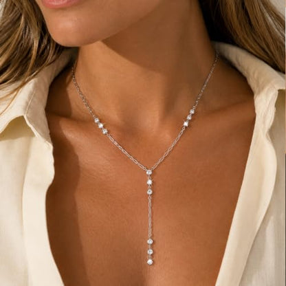 Mchic Gold Necklace for Women Dainty Long Lariat Necklace 18K Gold/Silver Plated Y-Shaped Pendant Necklaces Minimalist Layered Drop Necklaces Trendy Jewelry Gift - color: Silver1