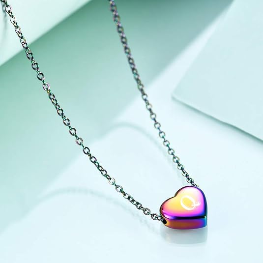 MYNENEY Necklace and Bracelet for Women Stainless Steel Initial Jewelry Set - color: Rainbow-Q