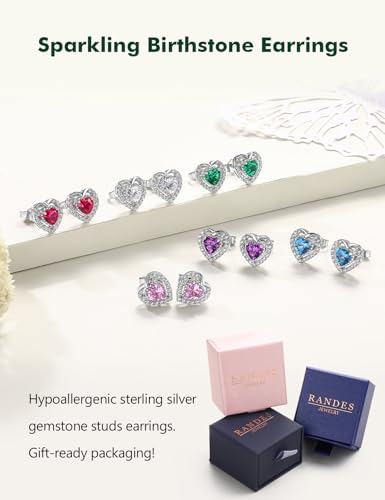 Dainty Birthstone Earrings for Women Sterling Silver Small Stud Earrings with Halo Cushion/Round Created Gemstone Earrings Birthstone Jewelry - style: C 02. Feb./created amethyst-heart shaped