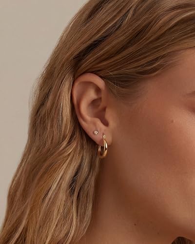 Chunky Gold Hoop Earrings for Women 14k Gold Plated Thick Triple Earrings | Hypoallergenic Trendy Chunky Gold Hoops Earrings,Dainty Jewelry Gifts for Women - style: Gold Minimalist Polished earring