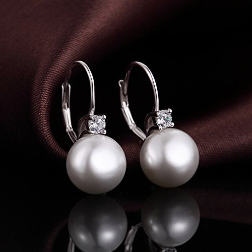 Pearl Earrings for Women Pearl Leverback Earrings 925 Sterling Silver - color: A1-zirconia-swarovski pearl