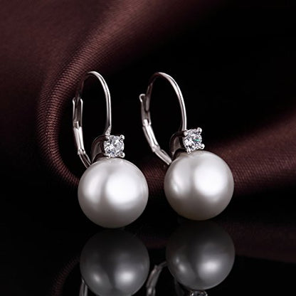 Pearl Earrings for Women Pearl Leverback Earrings 925 Sterling Silver - color: A1-zirconia-swarovski pearl