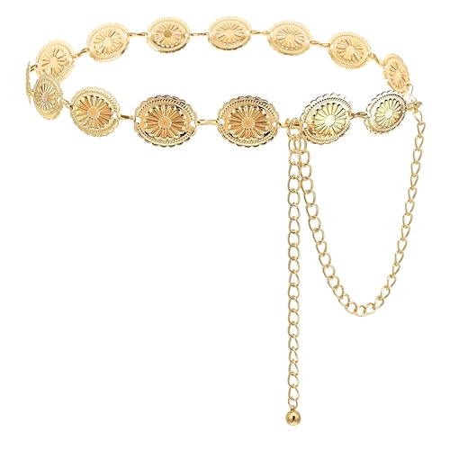 NEOREAL Western Chain Belt for Women Girls Metal Waist Belts Cowgirl Cowboy Outfits Accessory for Jeans Dresses - color: Gold Chrysanth‌, size: Length 45 inches
