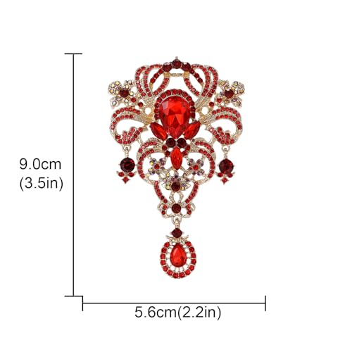 YOQUCOL Retro Austrian Crystal Big Brooch Pin for Women Large Flower Shape Brooches Lapel Pins for Sweater,Coat Dress Accessories - color: A-Red