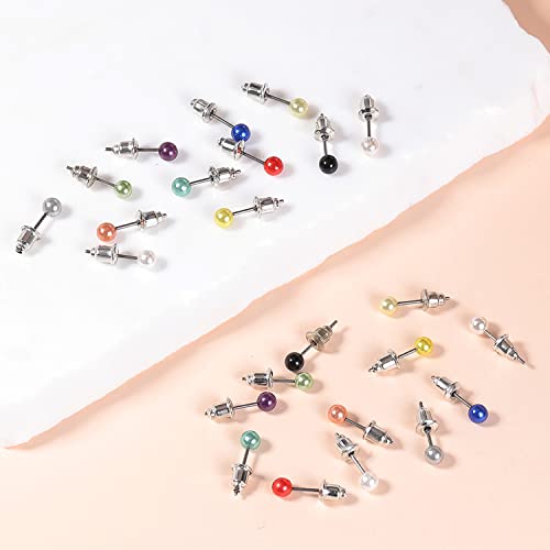 AoedeJ Colorful Pearl Stud Earrings - Small Pearl Earrings Set in Stainless Steel for Women - color: 4mm