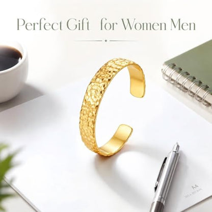 12mm/14mm Width 14K Gold Plated Bangle Bracelet for Women Men - color: Yellow-Style 2