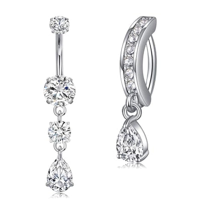 Briana Williams Belly Button Ring Clear CZ Dangle Belly Button Piercing Belly Rings Dangle Belly Button Rings Surgical Steel Teardrop Dangle Belly Button Jewelry for Women Silver Gold - color: C -silver