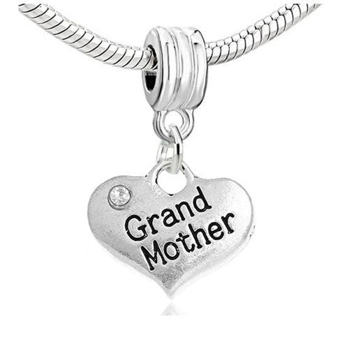 Sexy Sparkles Heart Charm – Fits Snake Chain Bracelets, Compatible with European, Biagi, and Chamilia, Ideal for Friendship and Family Jewelry (2 Pcs Mother Son) - style: Grand Mother