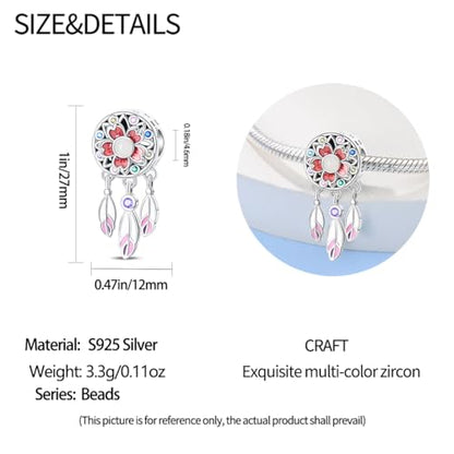 LNQOBU 925 Sterling Silver Charms for Bracelets Dangle Pendant fit Pandora Bracelets or Necklaces Jewelry Woman Gift Beads Charm (With one Spacer Beads) - style: Dreamcatcher Sakura Beads