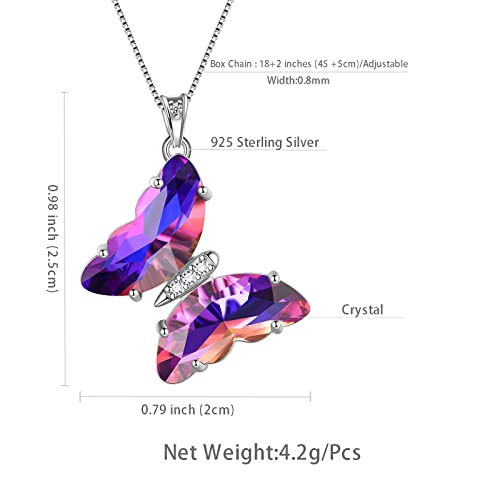 Aurora Tears Butterfly Necklace Earrings Ring Bracelet - Women 925 Sterling Silver Animal Butterflies Birthstone Pendant Crystal Wedding Birthday Jewelry - color: pendant-B.February