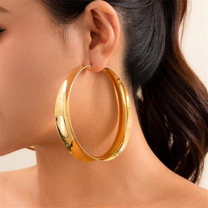 Chunky Hoop Earrings for Women,Exaggerated Large Hoop Earrings 80MM Trendy Lightweight Big Wide Post Thick Hoop Earrings Prom Jewelry