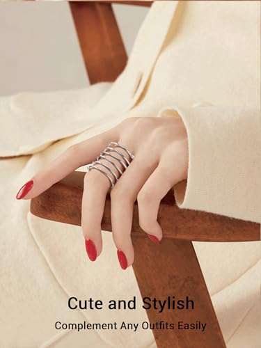 PROSILVER 925 Sterling Silver Adjustable Open Ring for Women, Solid Sterling Silver Stackable Ring, knuckle Finger Ring, Pinky Ring, Come with Box - style: 01 Full Finger Ring