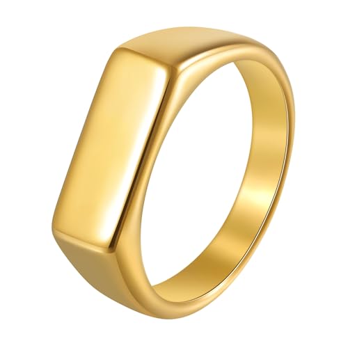 Mens Stainless Steel Plain Signet Rings 4/7/10/14MM Rectangular Pinky Rings | High Polish Classic Blank Thumb Rings, Everyday Comfit Wear, Gift for Men - color: Gold07